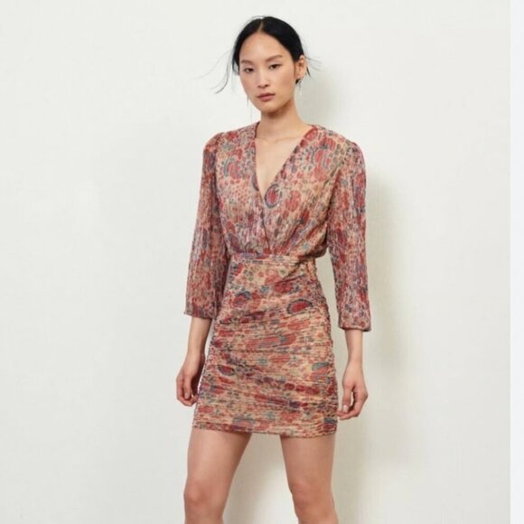 BASH AMELIA FLORAL METALLIC RUCHED PARTY DRESS - XS (0) - Picture 1 of 15